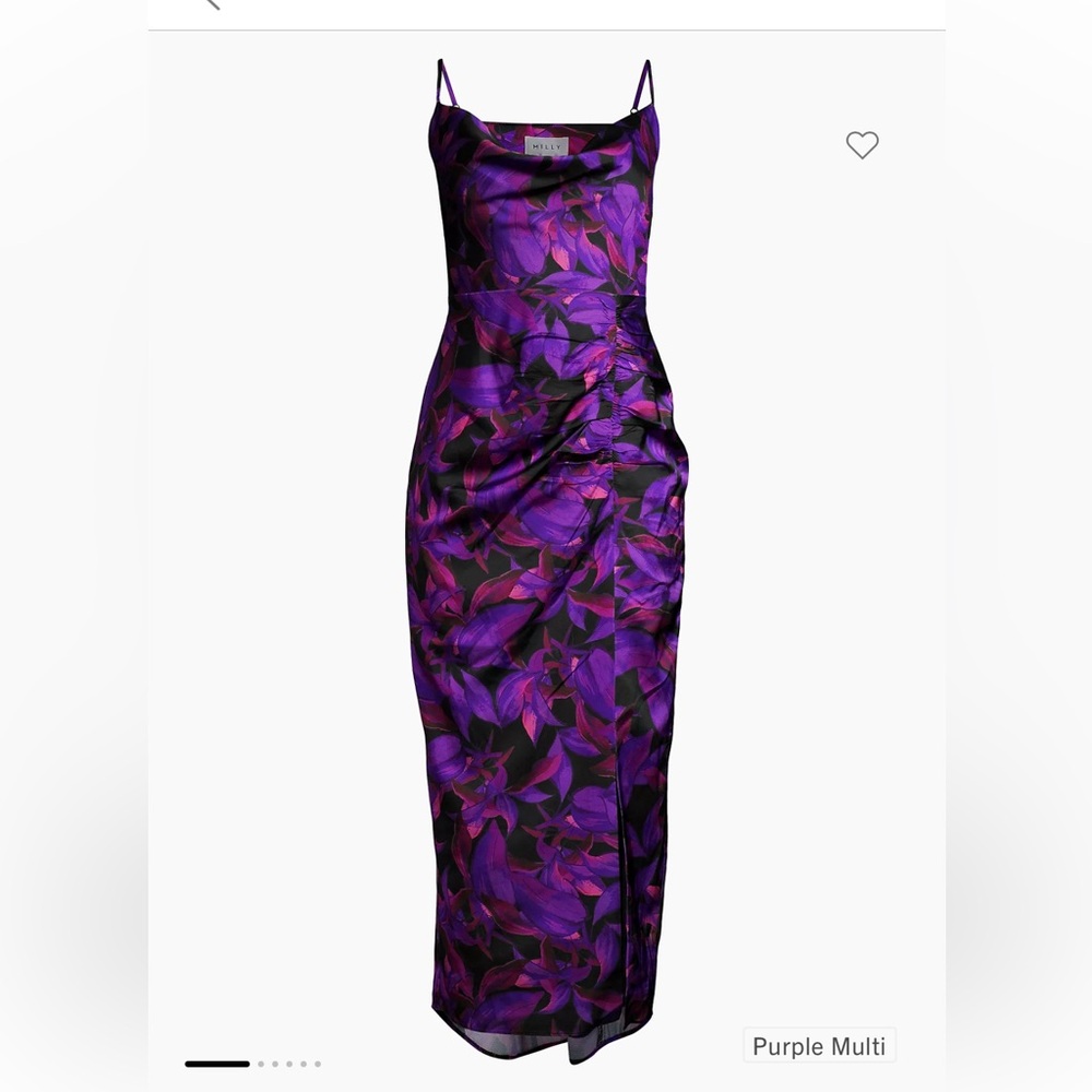 NWT milly cowl neck dress purple and black floral pattern